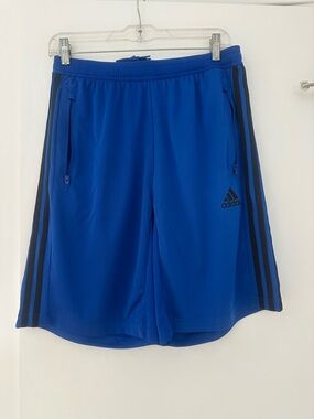 adidas Men's Blue Athletic Shorts with Black Stripes